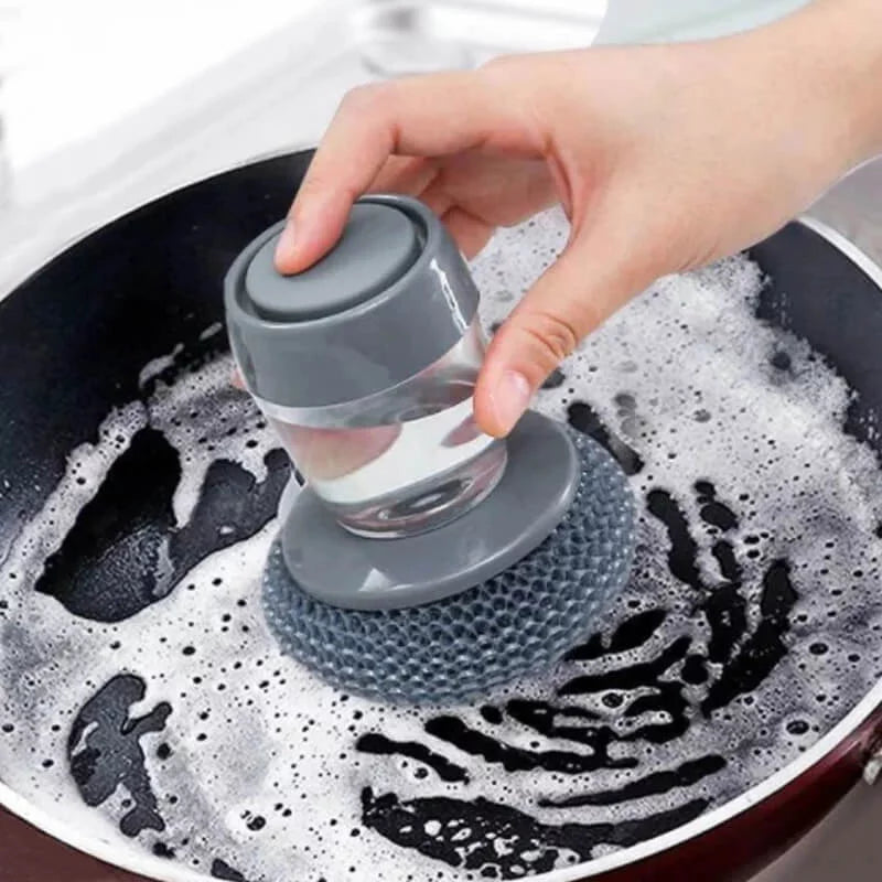 Moonval Soap Dispensing Dish Brush with Scrubber, Refillable Kitchen Cleaning Brush