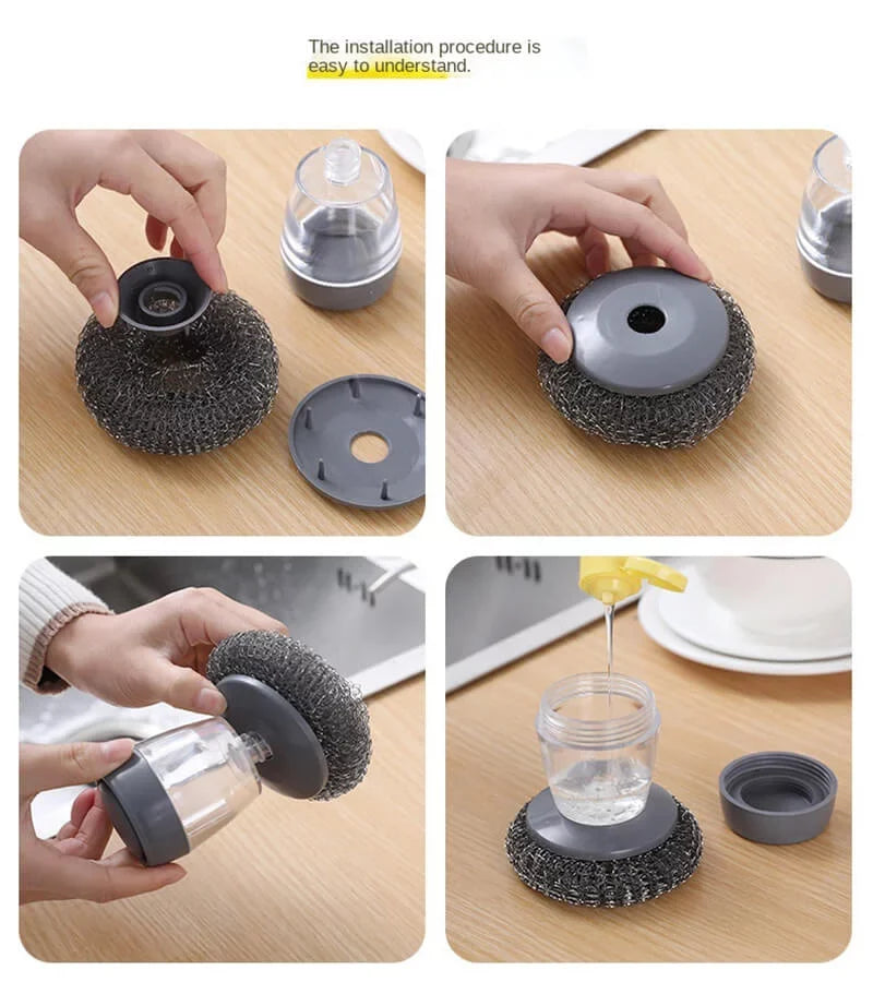 Moonval Soap Dispensing Dish Brush with Scrubber, Refillable Kitchen Cleaning Brush