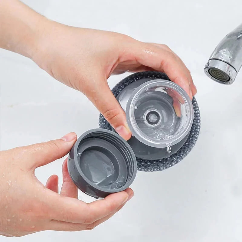 Moonval Soap Dispensing Dish Brush with Scrubber, Refillable Kitchen Cleaning Brush