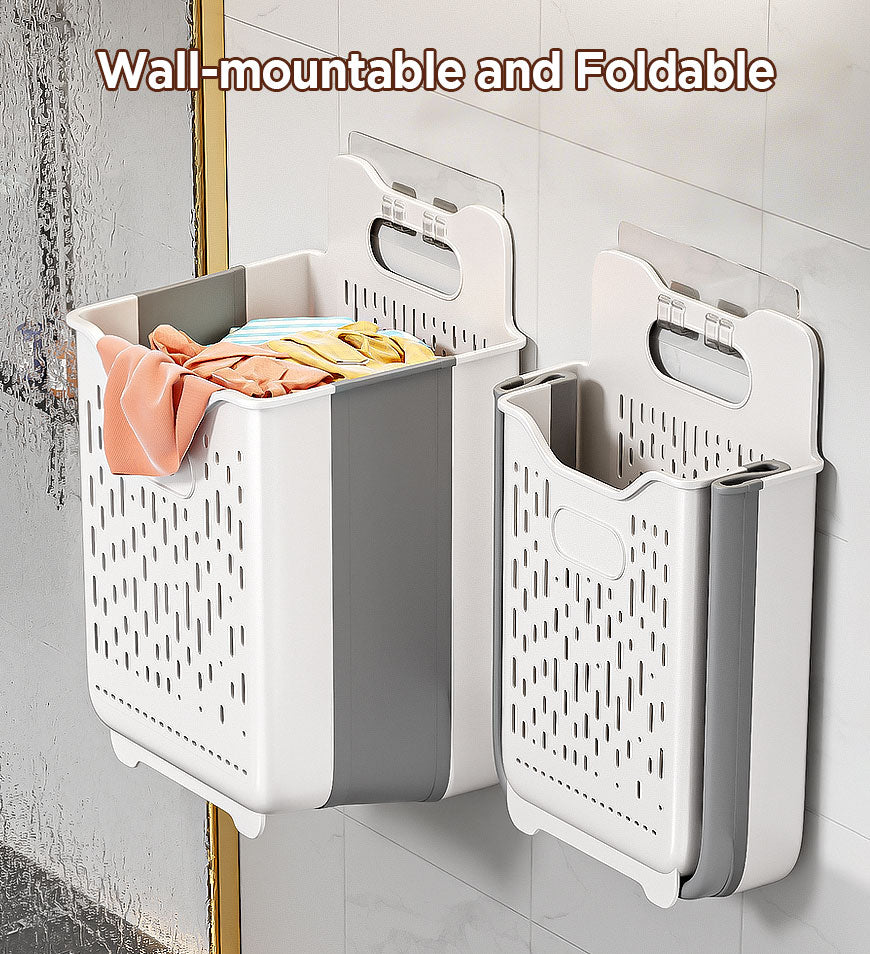 Moonval Collapsible Hanging Laundry Basket, Foldable Clothes Hamper with Carry Handles for Closet & Laundry