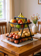 Moonval 2-Tier Storage Basket, Metal Fruit and Vegetable Organizer with Carry Handle