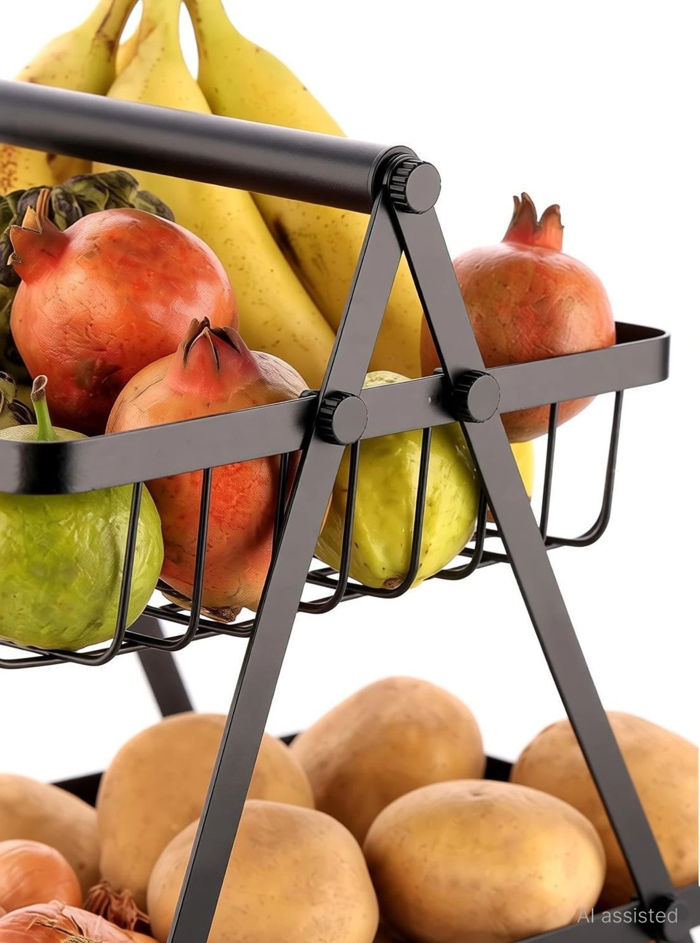 Moonval 2-Tier Storage Basket, Metal Fruit and Vegetable Organizer with Carry Handle