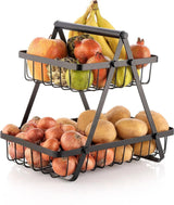 Moonval 2-Tier Storage Basket, Metal Fruit and Vegetable Organizer with Carry Handle