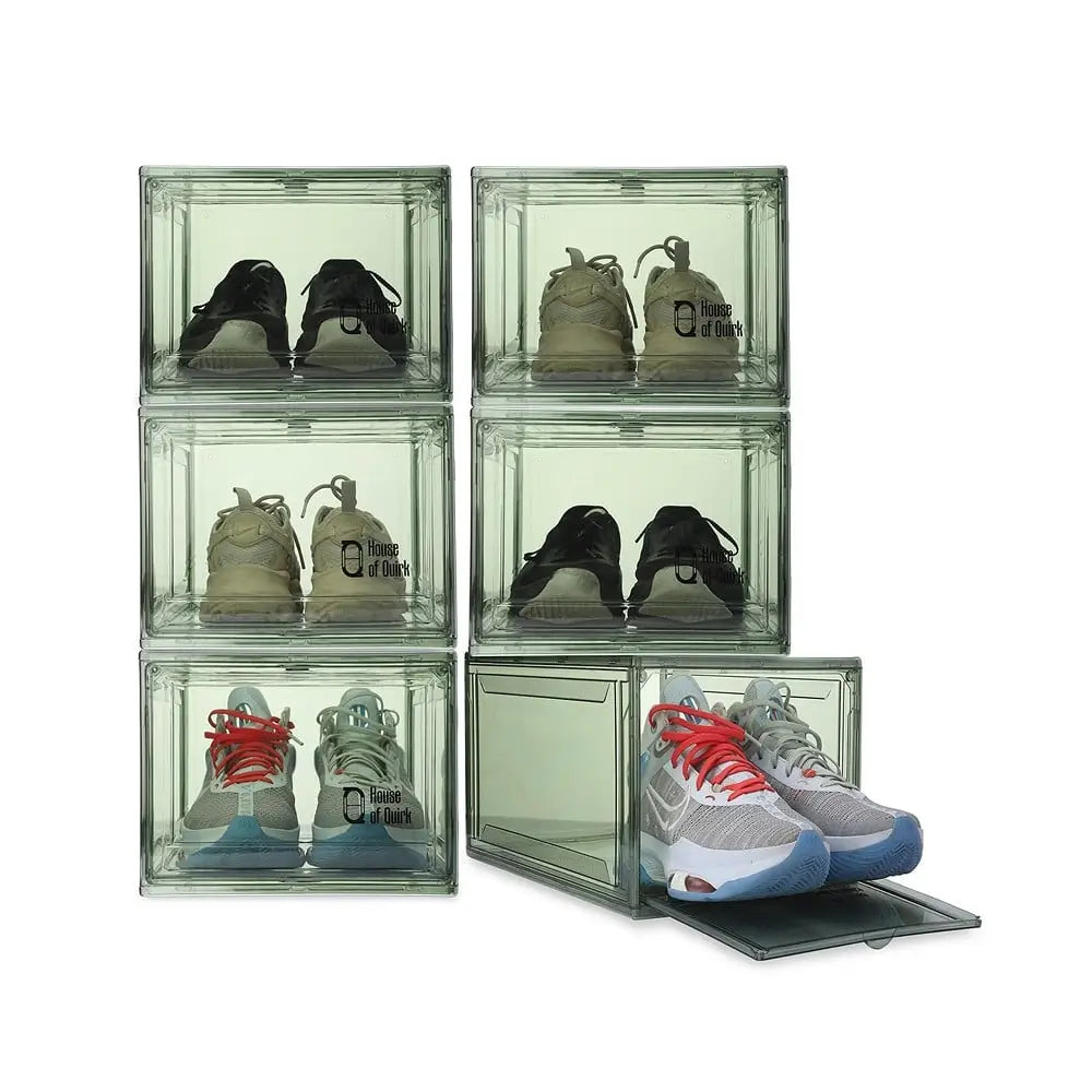 Moonval Clear Shoe Storage Boxes, 6-Pack Stackable Sneaker Organizer with Magnetic Door