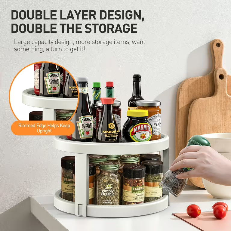 Moonval 2-Tier Turntable Organizer, Rotating Storage Tray for Fridge, Pantry & Cabinets