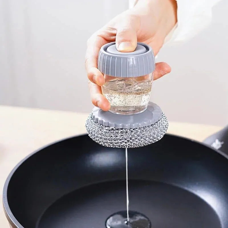 Moonval Soap Dispensing Dish Brush with Scrubber, Refillable Kitchen Cleaning Brush