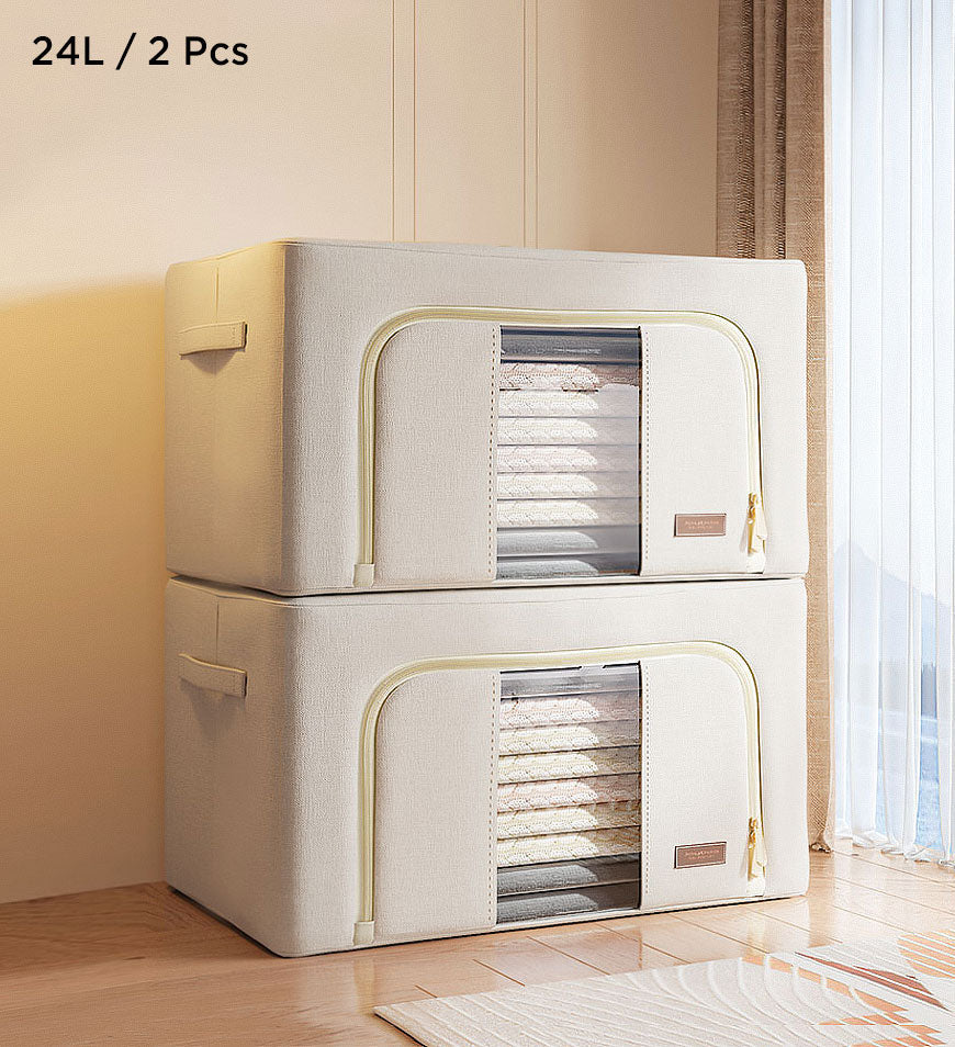 Moonval Foldable Cotton Storage Box, Fabric Closet Organizer for Clothes, Blankets & Linens