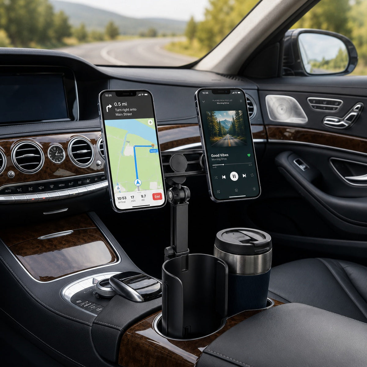 Moonval 2-in-1 Car Cup Holder Phone Mount, Adjustable Magnetic Smartphone Holder