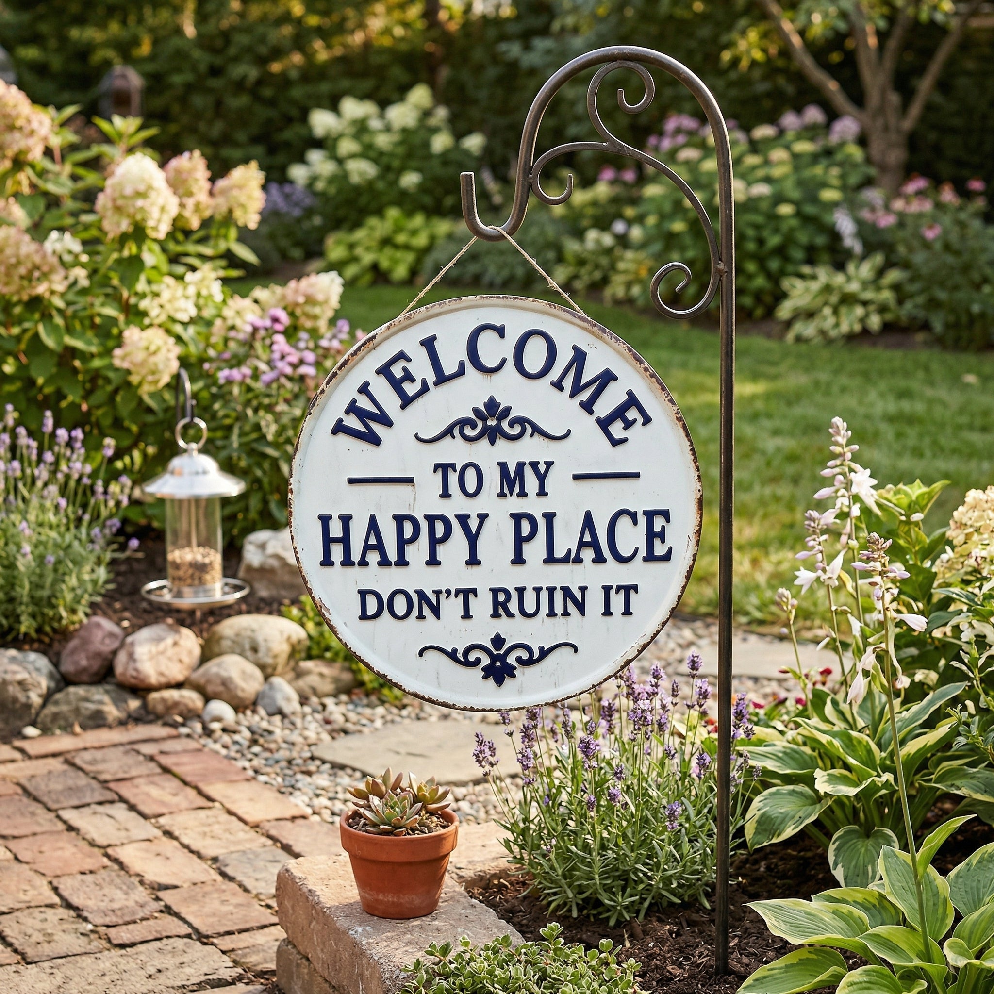 Moonval Vintage Metal Garden Sign, Round Welcome Wall Plaque for Outdoor Patio, Porch & Yard Decor
