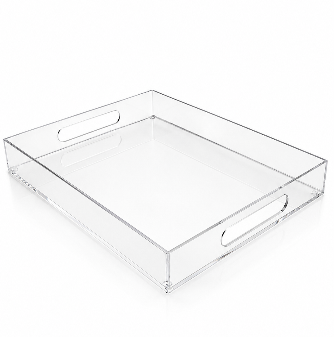 Moonval Premium Acrylic Serving Tray, Clear Carrying Tray with Side Handles