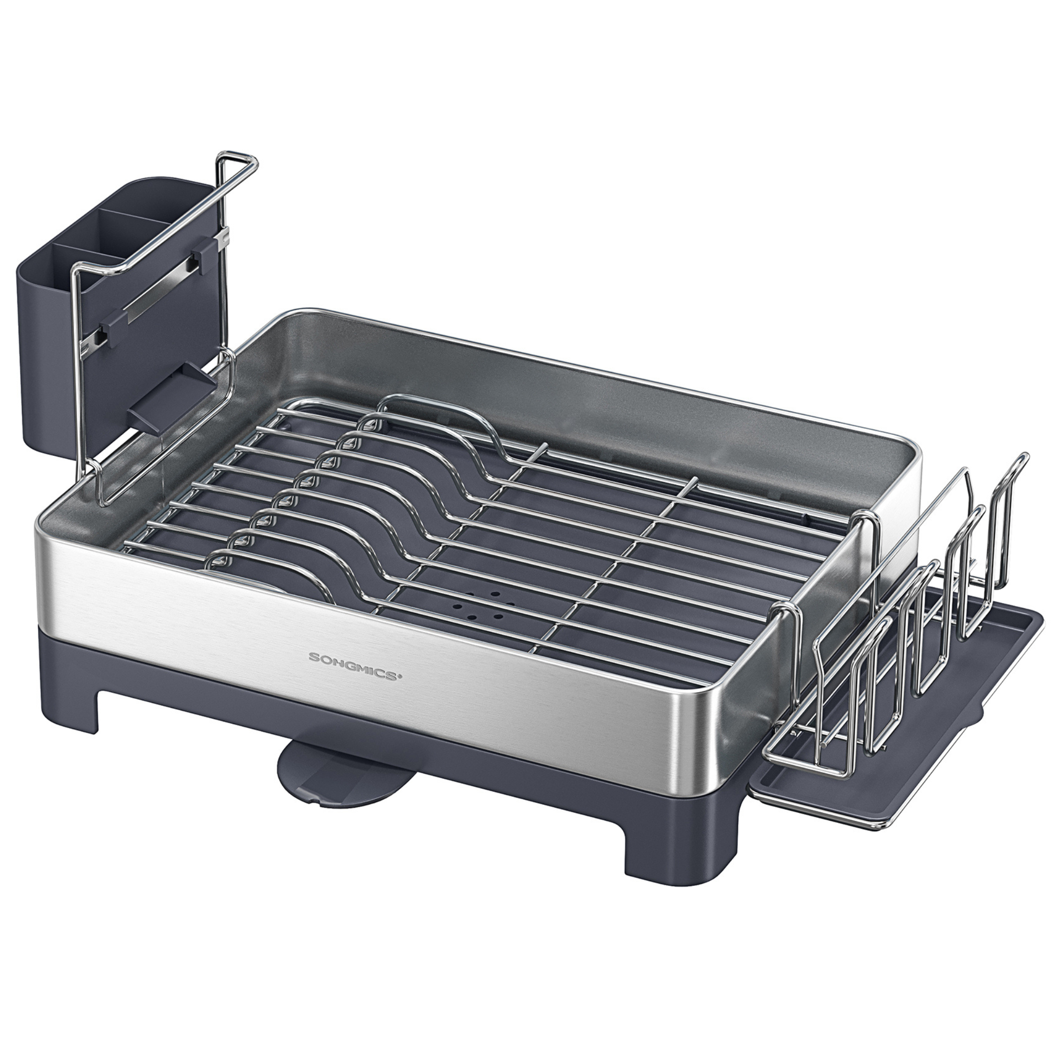 Moonval Full-Size Steel Dish Drying Rack, Premium Kitchen Dish Drainer with Utensil Holder