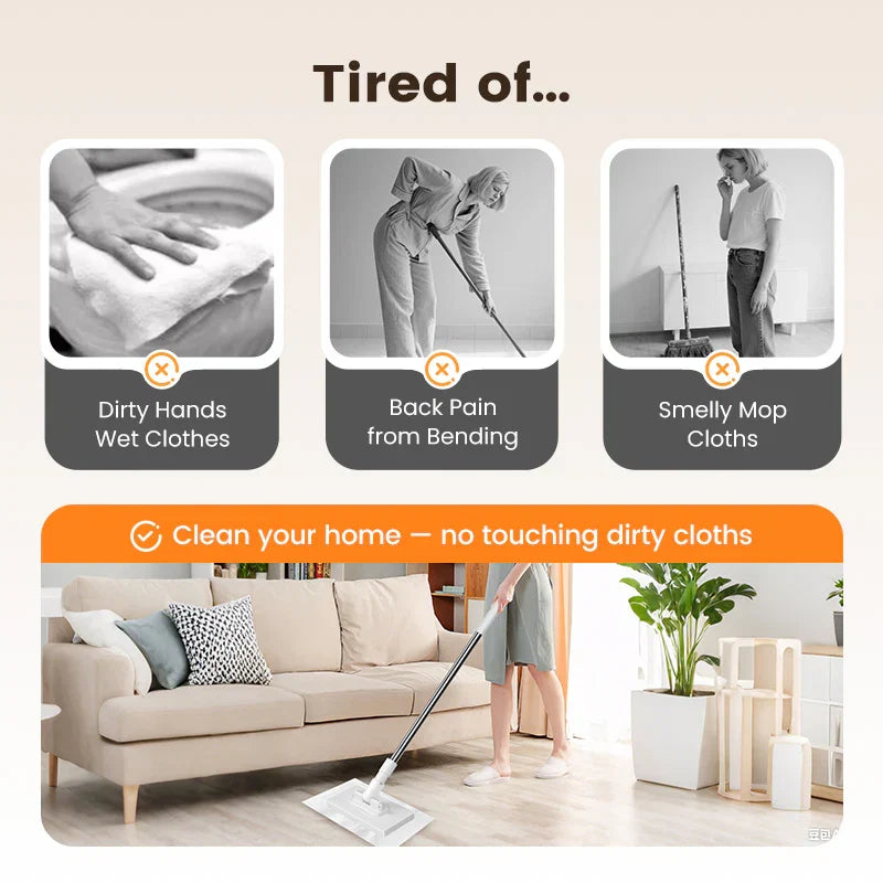Moonval Reusable Flat Mop with 4 Microfiber Pads, One-Click Cloth Release and Adjustable Handle