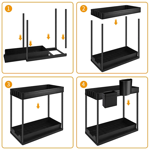 Moonval 2-Tier Pull-Out Under Sink Organizer, Sliding Storage Rack for Kitchen & Bathroom Cabinets