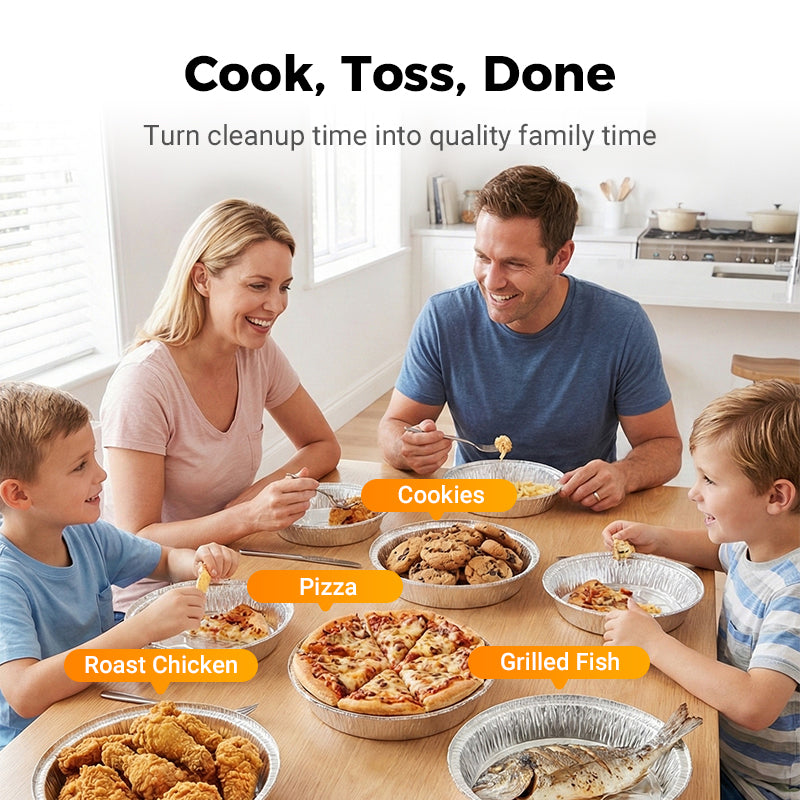 Moonval Round Aluminum Foil Trays, Oil-Resistant Disposable Baking & Food Storage Containers