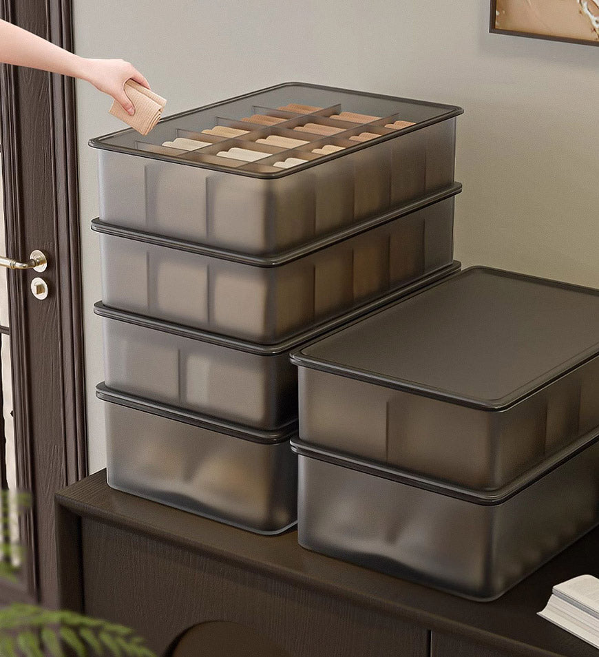 Moonval Clear Socks & Underwear Organizer Box, Divided Drawer Storage for Lingerie & Accessories