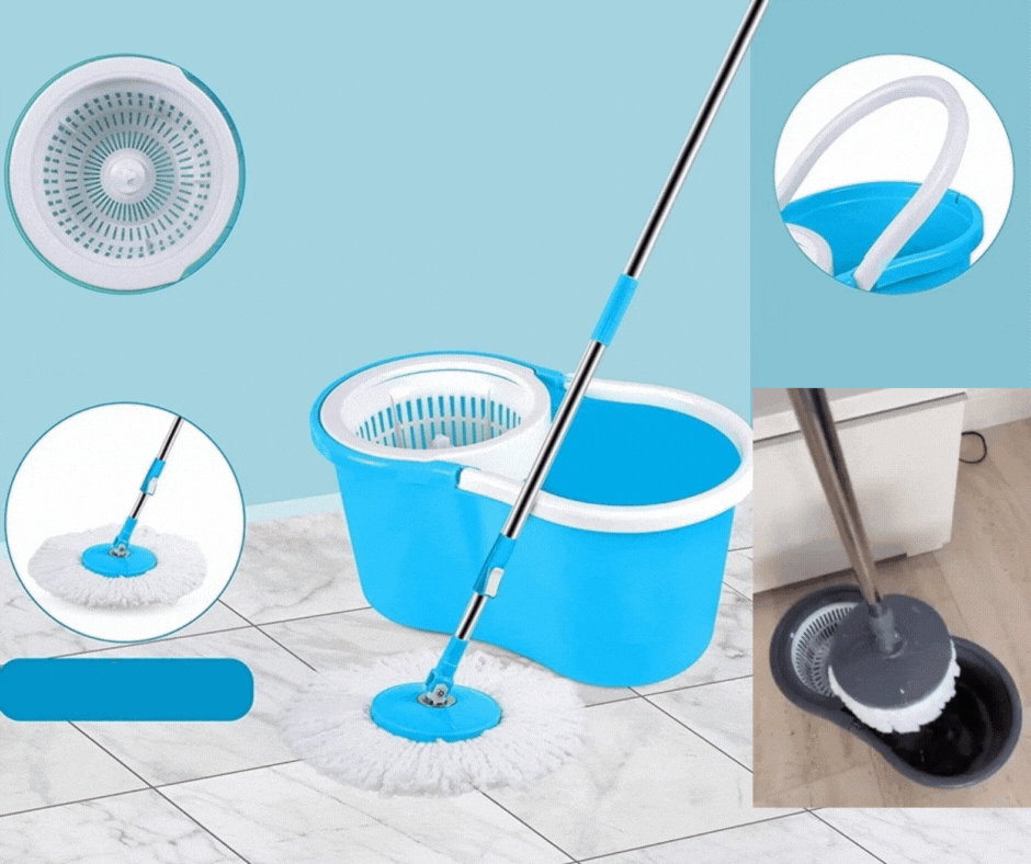 Moonval Spin Mop & Bucket Set, 360° Microfiber Floor Cleaning System with Spin Wringer