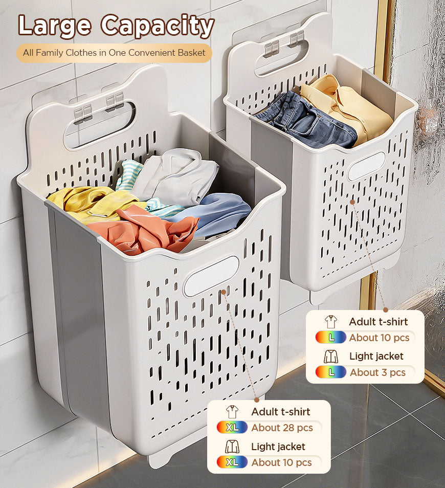 Moonval Collapsible Hanging Laundry Basket, Foldable Clothes Hamper with Carry Handles for Closet & Laundry