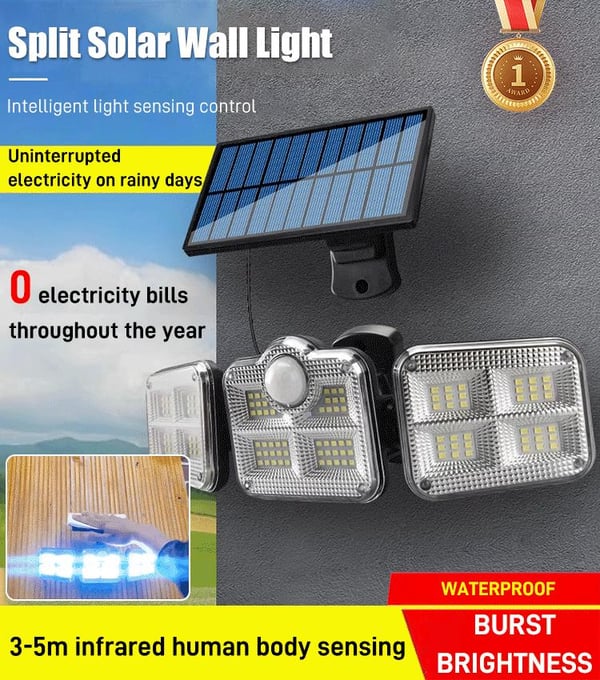 Moonval Solar Security Lights, 138-LED 3-Head Motion Sensor Spotlight with 3 Lighting Modes
