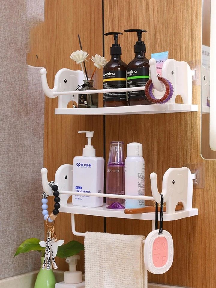Moonval Wall-Mounted Elephant Rack, Decorative Storage Shelf with Towel Holder & Utility Hooks**