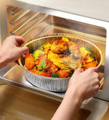 Moonval Round Aluminum Air Fryer Liners, Disposable Oil-Resistant Foil Trays for Air Fryers