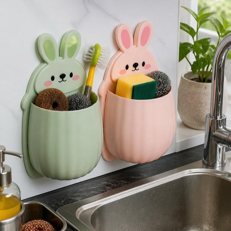 Moonval Rabbit Wall Organizer, Adhesive Storage Rack for Bathroom, Desk & Daily Essentials