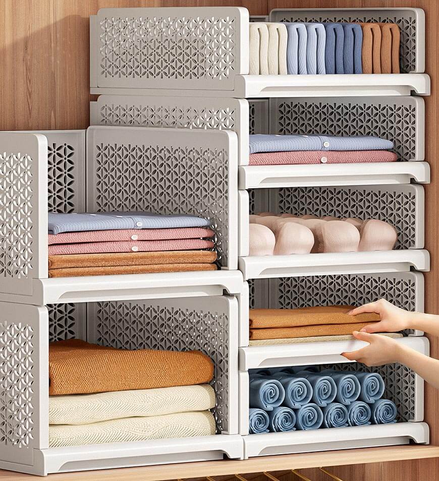 Moonval Stackable Storage Baskets, Foldable Closet Organizers for Clothes, Toys & Home Storage