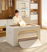 Moonval Foldable Cotton Storage Box, Fabric Closet Organizer for Clothes, Blankets & Linens