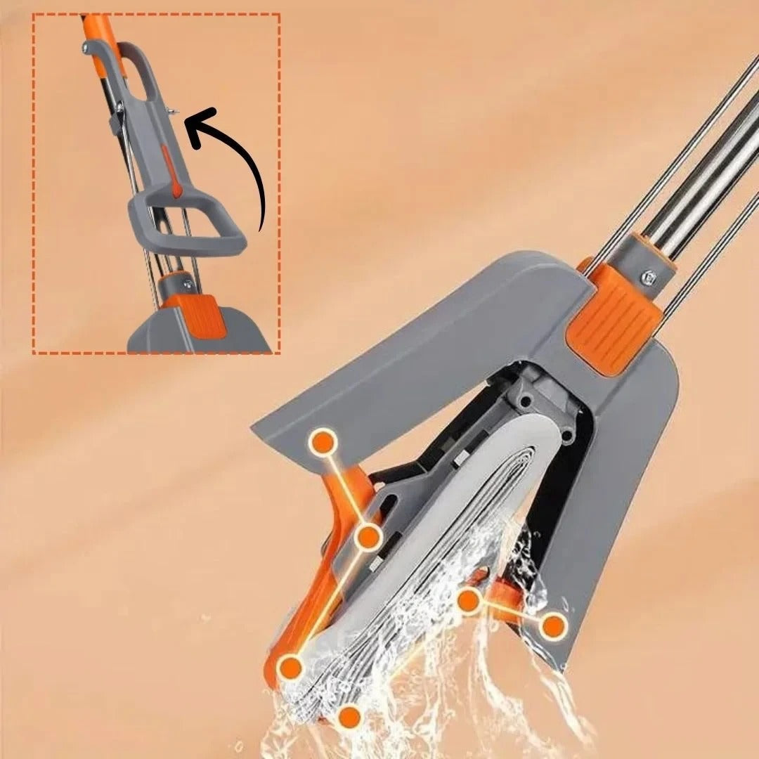 Moonval Self-Wringing Sponge Mop with Handle, 2-in-1 Squeeze Floor Mop for Wet & Dry Cleaning