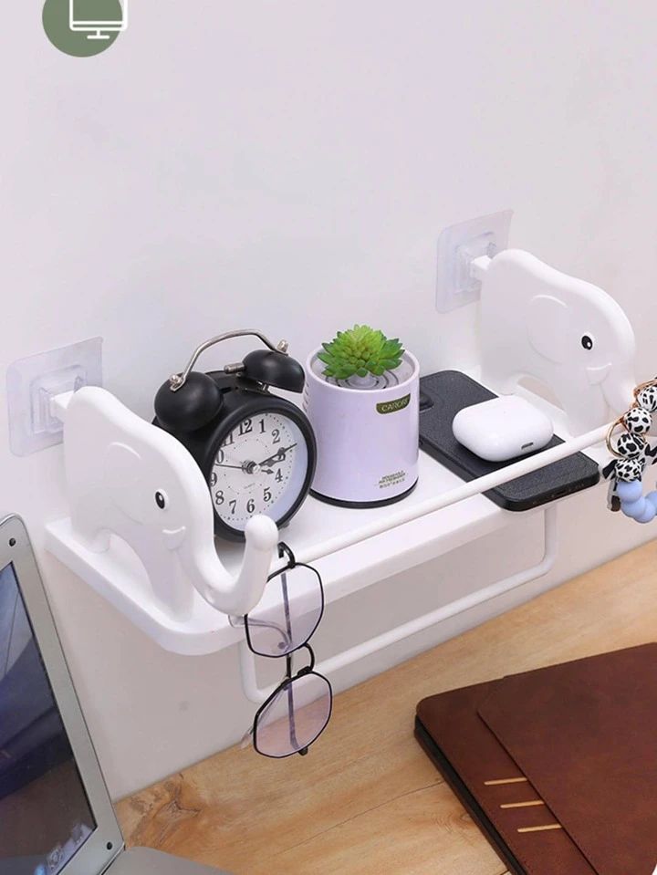 Moonval Wall-Mounted Elephant Rack, Decorative Storage Shelf with Towel Holder & Utility Hooks**