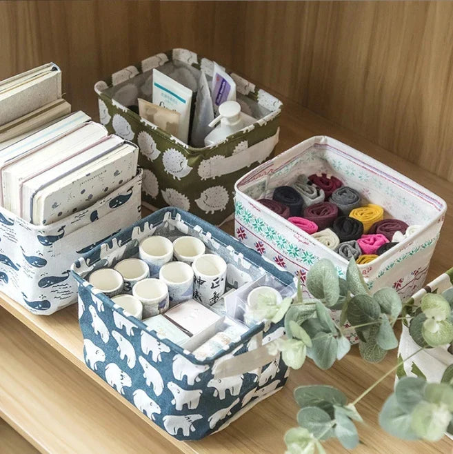 Moonval Foldable Canvas Storage Baskets, Small Fabric Organizer Bins with Handles, Set of 4