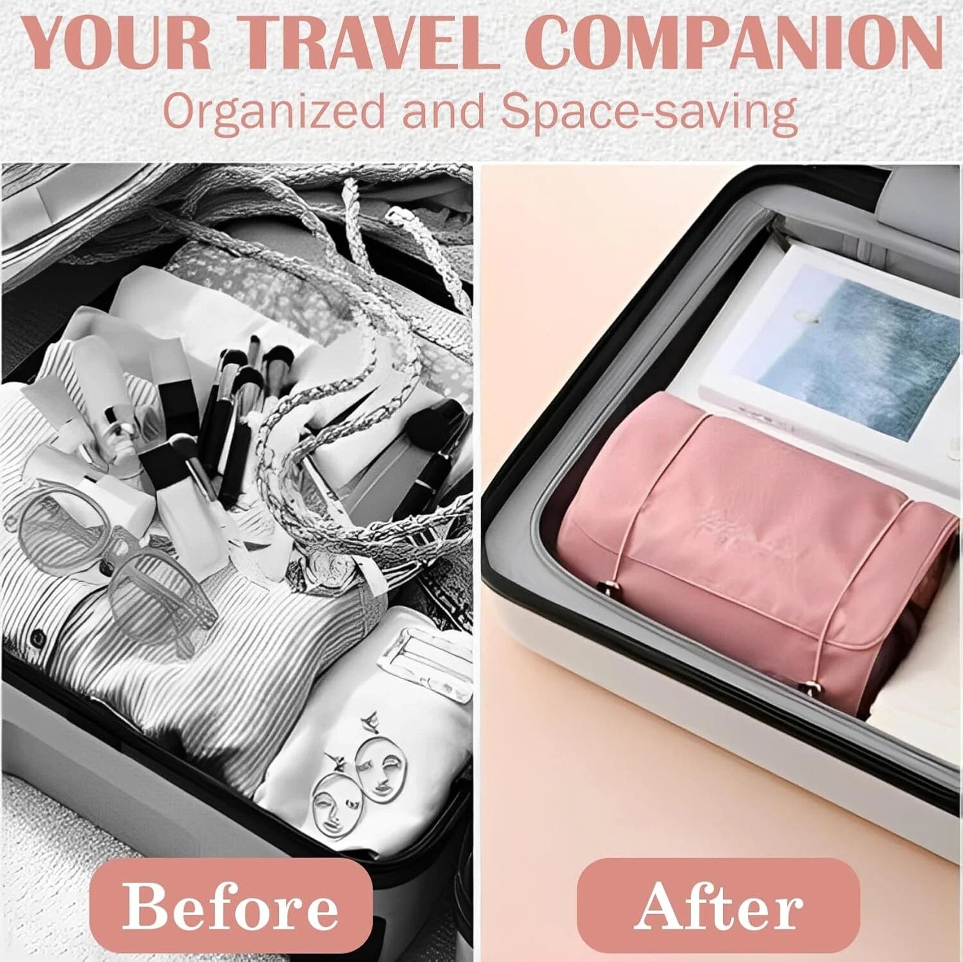 Moonval Hanging Makeup Organizer, Roll-Up Cosmetic Bag with 4 Detachable Compartments