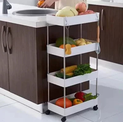 Moonval Slim 4-Tier Rolling Storage Cart, Space-Saving Mobile Organizer for Kitchen, Bathroom & Laundry