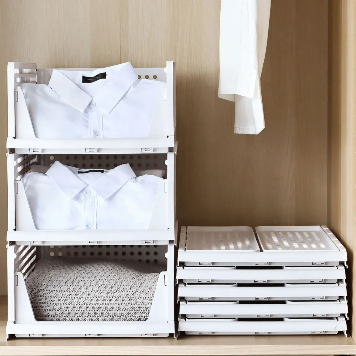Moonval Stackable Storage Bin, Foldable Drawer Organizer for Closet, Pantry, Bedroom & Home Storage