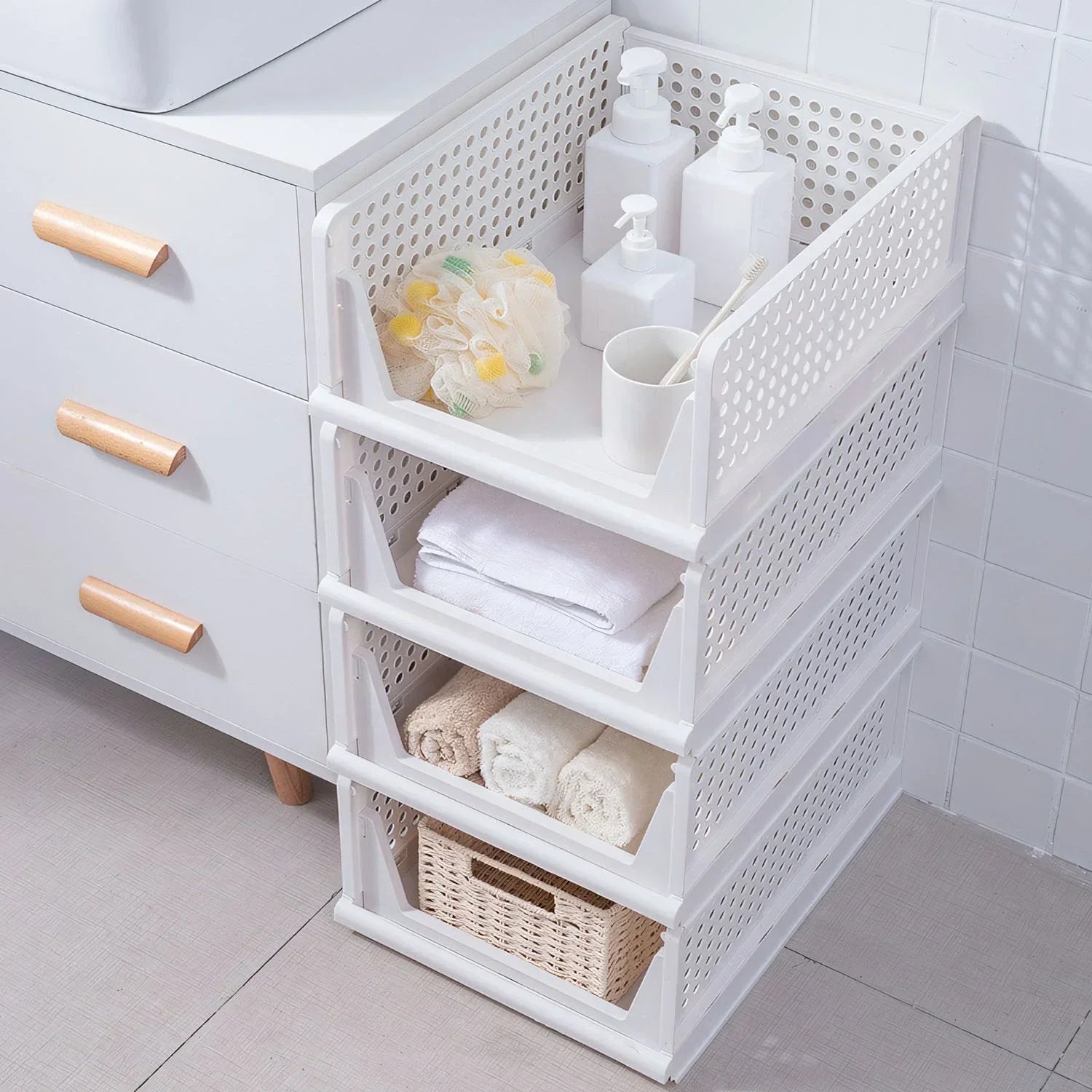 Moonval Stackable Storage Bin, Foldable Drawer Organizer for Closet, Pantry, Bedroom & Home Storage