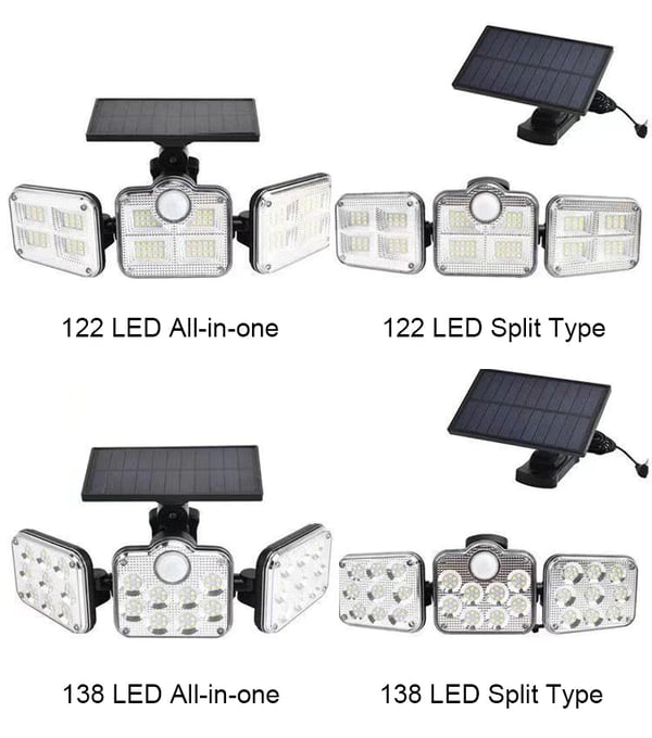 Moonval Solar Security Lights, 138-LED 3-Head Motion Sensor Spotlight with 3 Lighting Modes