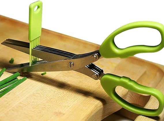 Moonval 5-Blade Stainless Steel Herb Scissors with Cleaning Comb for Fast Kitchen Prep