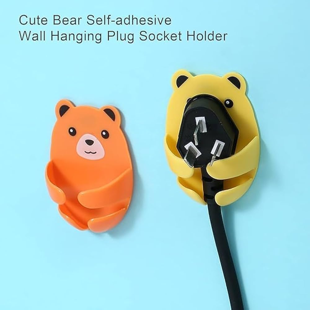 Moonval Bear Cable Holder, Self-Adhesive Wall Clip for Chargers, Plugs & Wires
