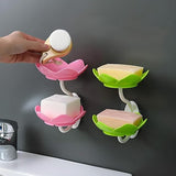 Moonval Lotus Soap & Sponge Holder, No-Drill Adhesive Sink and Shower Rack