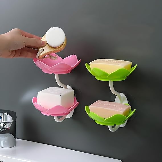Moonval Lotus Soap & Sponge Holder, No-Drill Adhesive Sink and Shower Rack