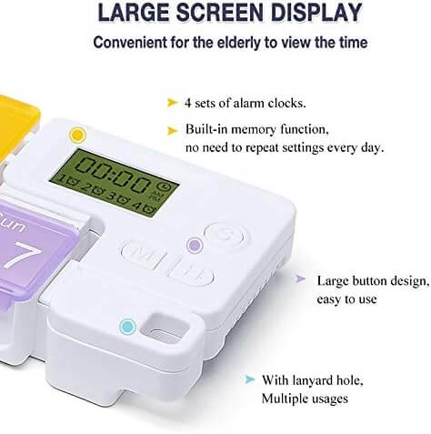 Moonval Smart Weekly Pill Organizer, 7-Day Alarm Reminder Box with Digital Timer & Compartments