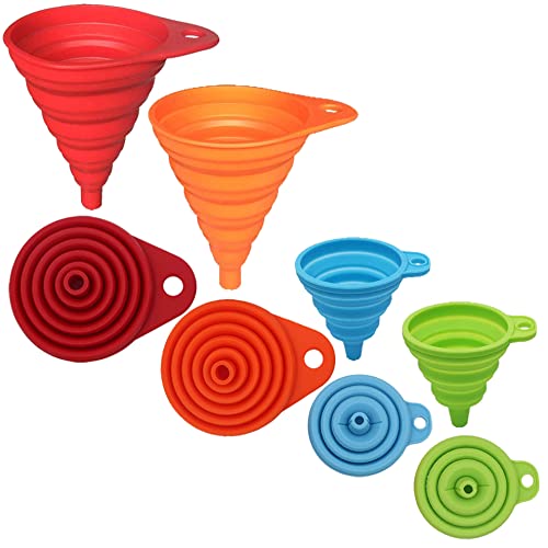 Moonval Collapsible Funnel Set, 4-Piece Food-Grade Silicone Funnels for Kitchen & Bottle Filling