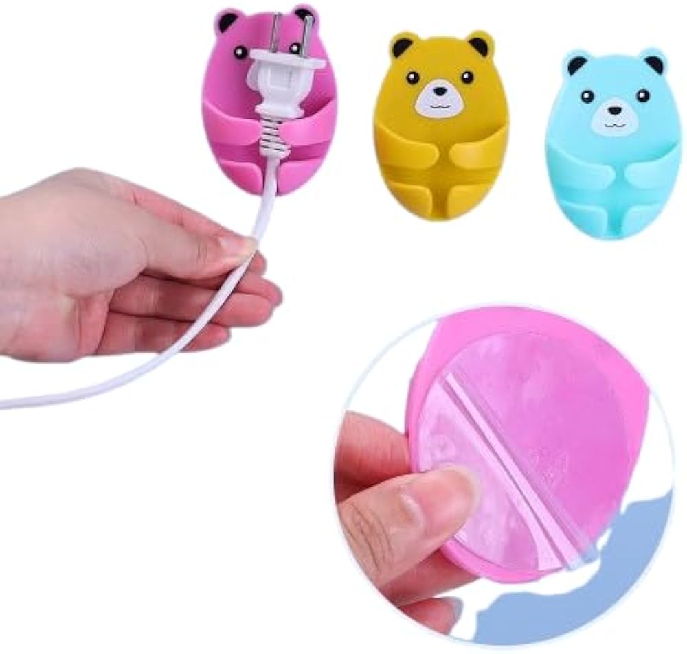 Moonval Bear Cable Holder, Self-Adhesive Wall Clip for Chargers, Plugs & Wires