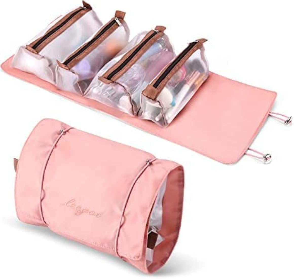 Moonval Hanging Makeup Organizer, Roll-Up Cosmetic Bag with 4 Detachable Compartments