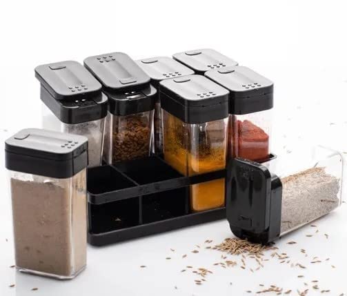 Moonval Masala Storage Box, 8-Piece Airtight Spice Container Set with Organizer Rack