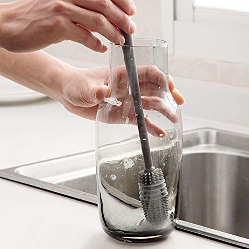 Moonval Bottle Cleaning Brush Set, Long Silicone Scrubber & 3-in-1 Lid Detail Brush