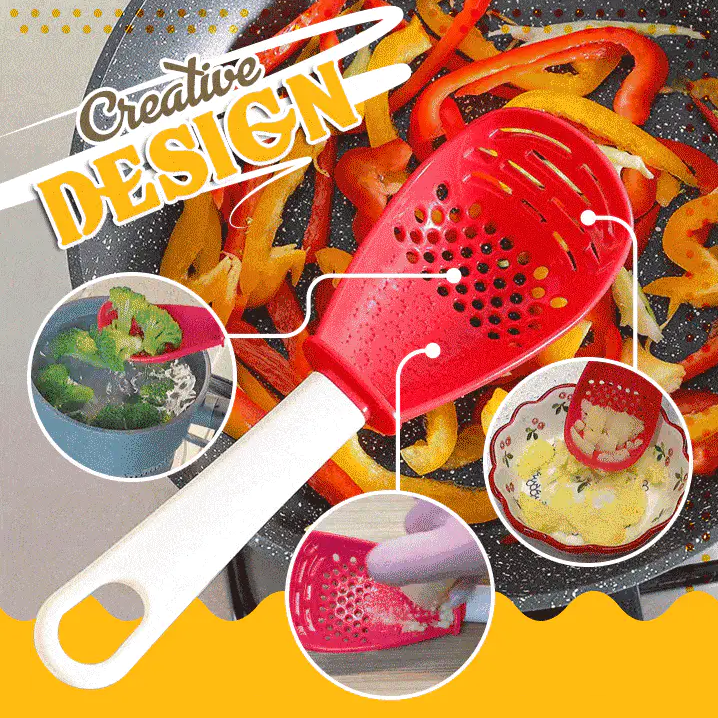 Moonval Multifunction Cooking Spoon, Heat-Resistant Strainer, Masher & Grater Utensil
