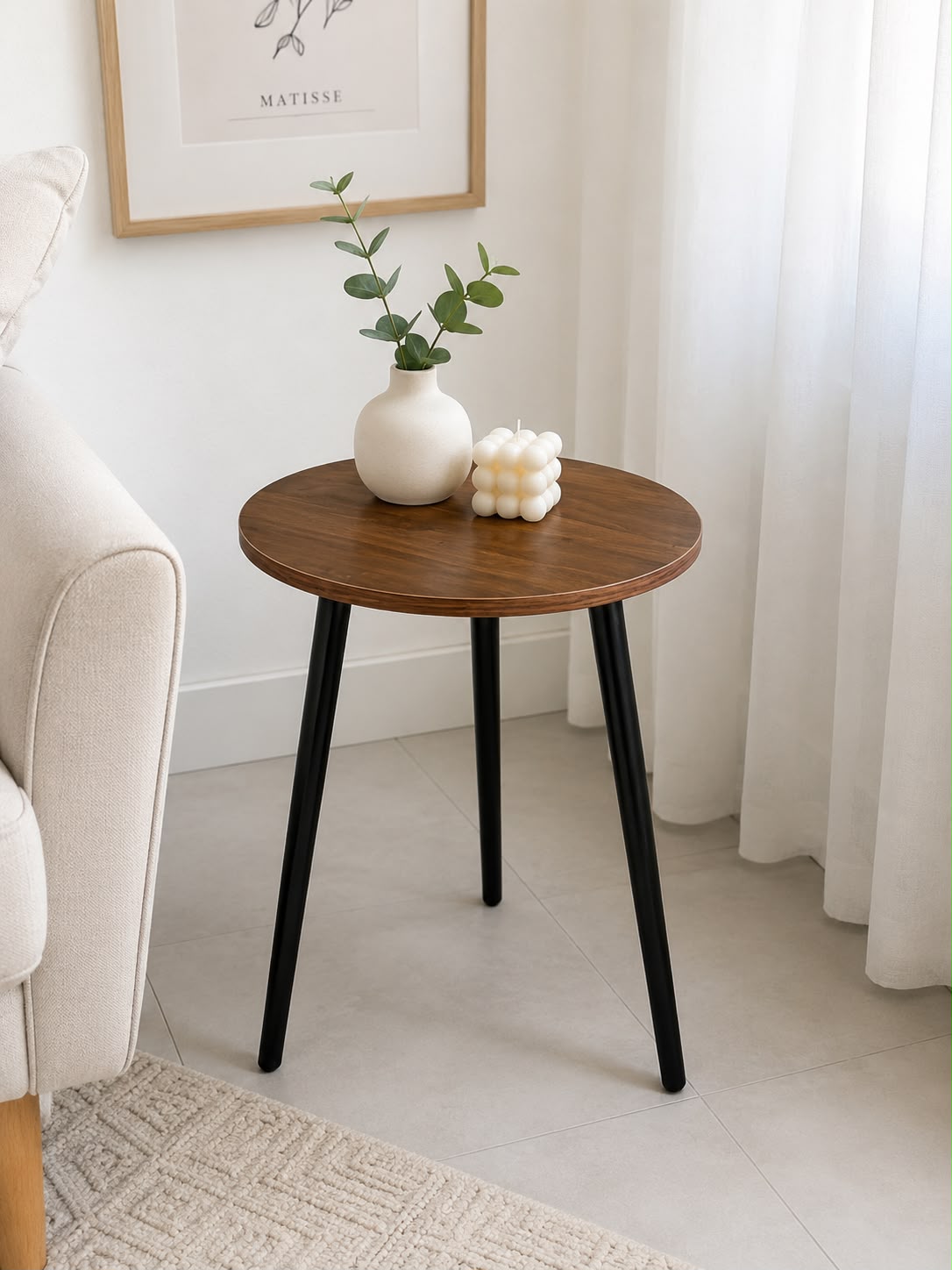 Moonval Modern Round Side Table, Wooden Accent End Table for Living Room, Bedroom & Office