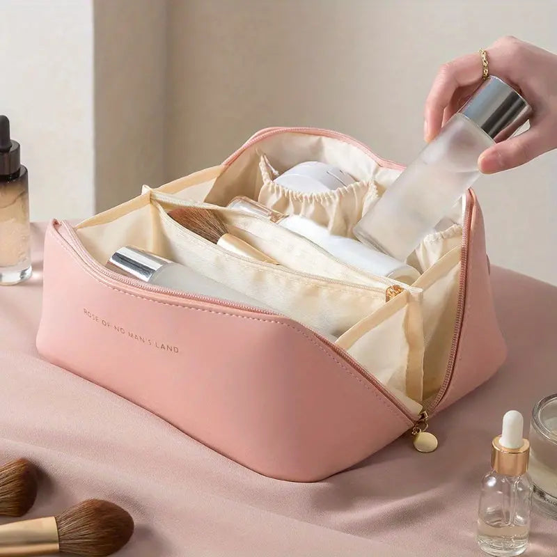 Moonval Makeup Travel Bag, Portable Cosmetic Organizer with Spacious Compartments & Carry Handle