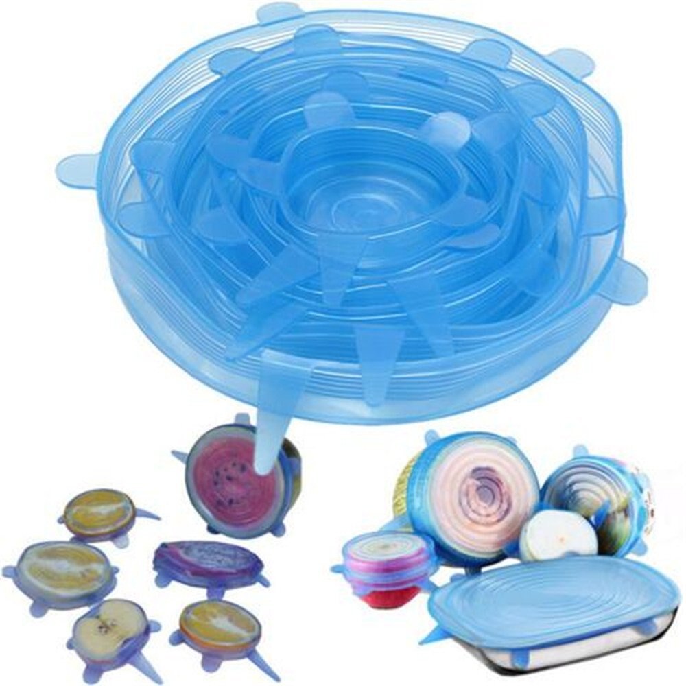 Moonval Reusable Silicone Stretch Lids, 6-Pack Food Storage Covers for Bowls, Cups & Containers