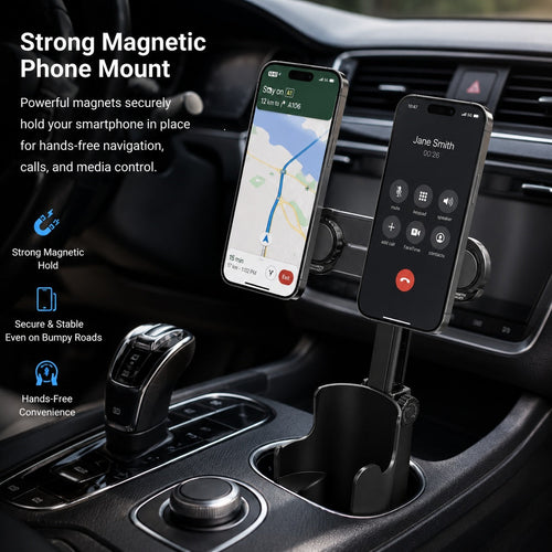 Moonval 2-in-1 Car Cup Holder Phone Mount, Adjustable Magnetic Smartphone Holder